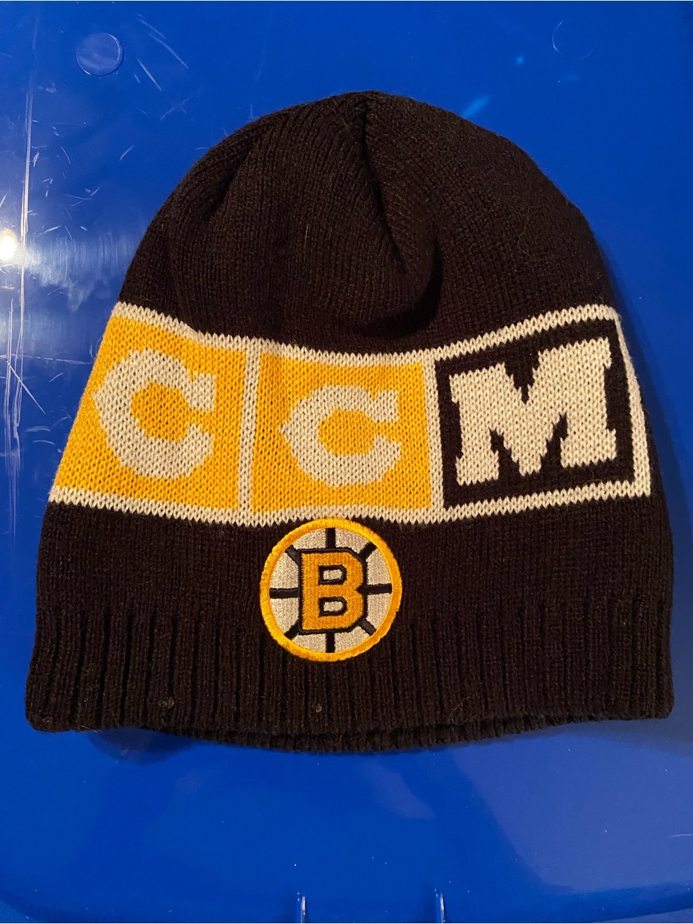 CCM Black, Gold and White Knit Beanie with Boston 'B' Patch